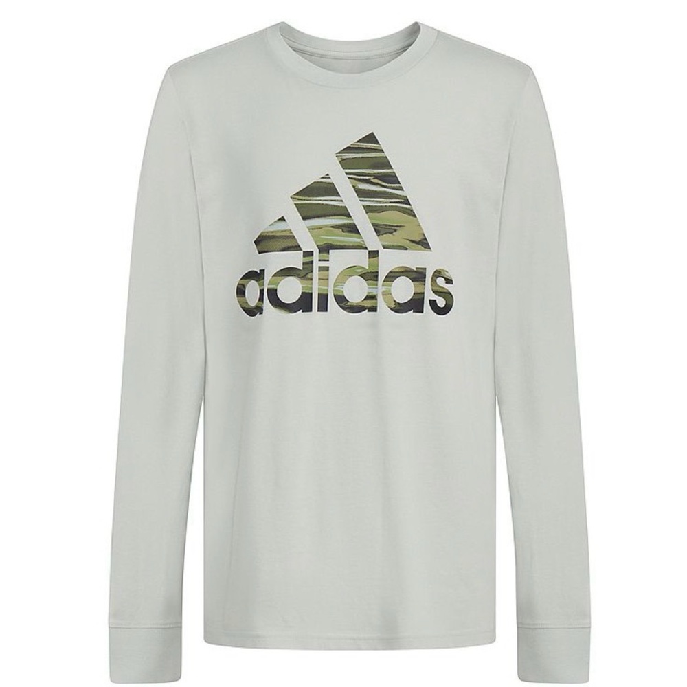 Adidas Kids Long Sleeve Tee - very light olive green with Camouflage Logo
